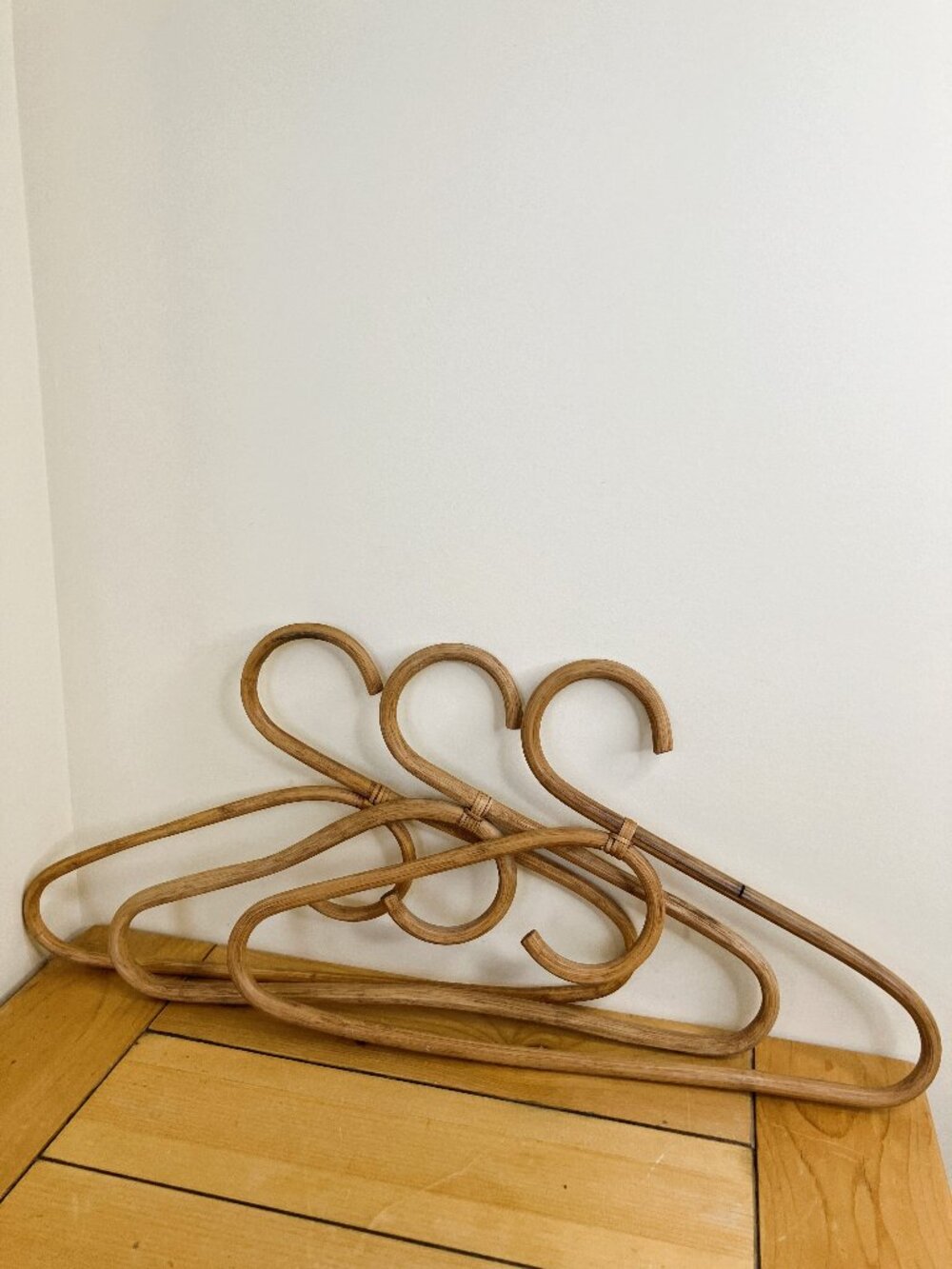 Bentwood Rattan Cane Clothes Coat Hanger Set of 3 Vintage Boho Scroll Wood Decor